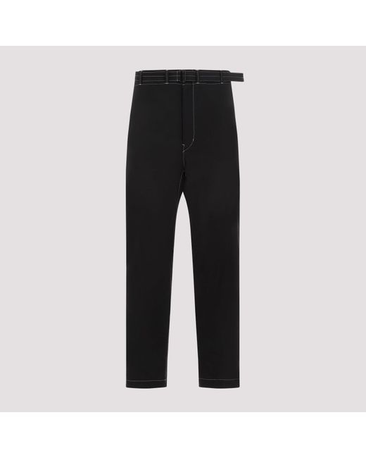 Lemaire Black Cotton Belted Carrot Pants for men