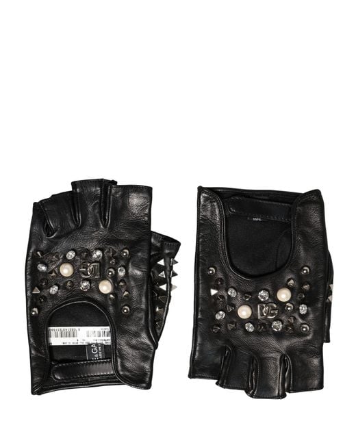 Dolce & Gabbana Black Embellished Wrist Length Mitten Gloves