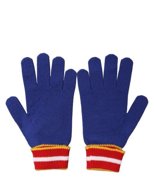 Dolce & Gabbana Blue Striped Wool Dg Logo Embroidered Gloves Virgin for men