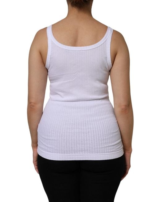 Dolce & Gabbana Purple White Cotton Round Neck Sleeveless Tank Top for men