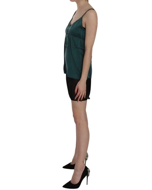 Pink Memories Black Silk Green Spaghetti Strap Shift Mini Dress