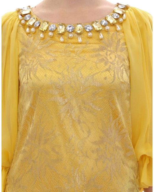 Dolce & Gabbana Dolce Gabbana Yellow Lace Crystal Mini Dress