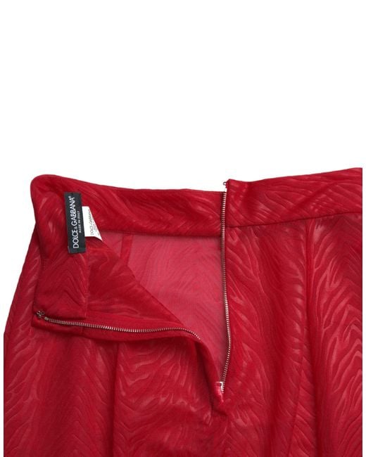 Dolce & Gabbana Red Sheer High Waist Pencil Cut Midi Skirt