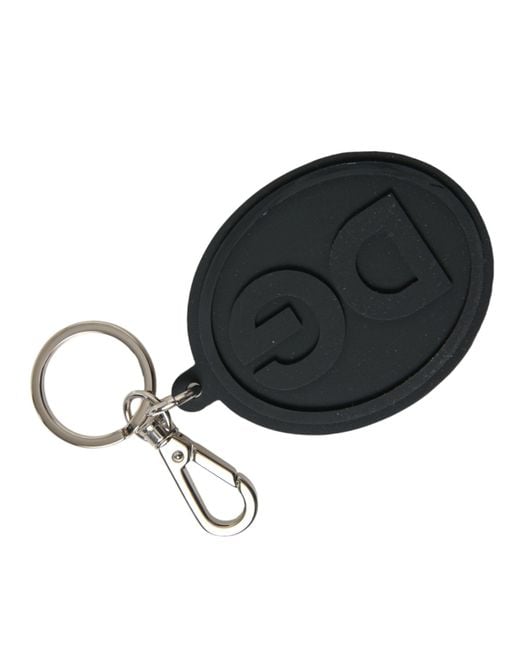 Dolce & Gabbana Black Rubber Dg Logo Brass Metal Keyring Keychain
