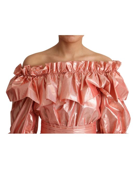 Dolce & Gabbana Red Ruffled Silk Cotton Gown Dress
