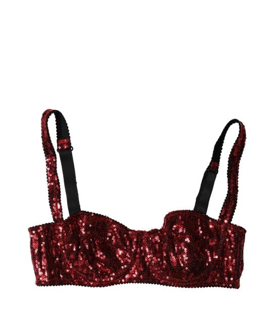 Dolce & Gabbana Red Sequined Nylon Balconnet Bra Underwear Clothing