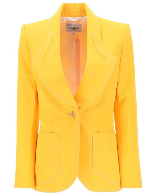 Casablancabrand Yellow Silk Blend Single-breasted Blazer