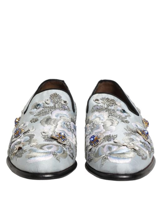 Dolce & Gabbana White Floral Embellished Men Loafers Shoes for men