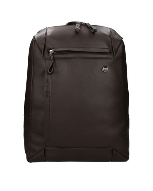 Piquadro Black Brown Leather Backpack for men