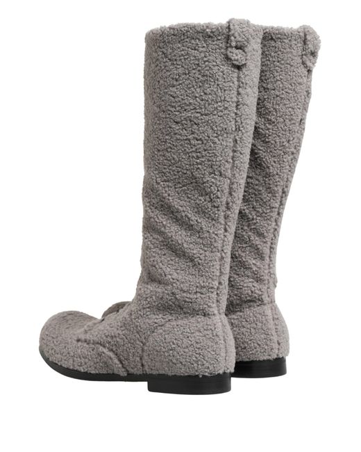 Dolce & Gabbana Gray Shearling Lace Up Knee High Boots Shoes for men