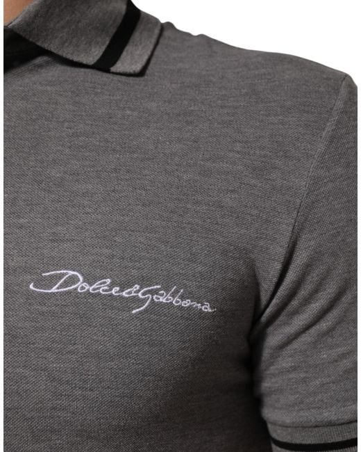 Dolce & Gabbana Gray Logo Embroidery Collared Polo T for men