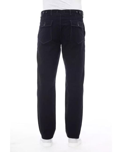 Alpha Studio Blue Chic Cotton Pants With Contrast Stitching for men