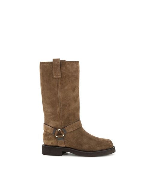 Brunello Cucinelli Brown Calf Leather Bos Taurus Flat Boots
