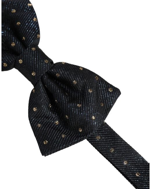 Dolce & Gabbana Men Black Polka Dot Silk Adjustable Neck Papillon Bow Tie for men