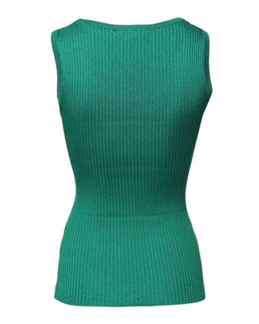 Dolce & Gabbana Green Silk Sleeveless Round Neck Tank Top for men