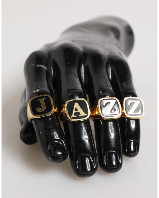 Dolce & Gabbana Natural Tone Brass Jazz Letter Set 4 Pieces Adjustable Ring for men