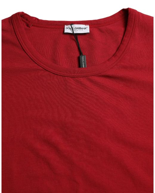 Dolce & Gabbana Red Logo Embroidery Cotton Crew Neck T-Shirt for men