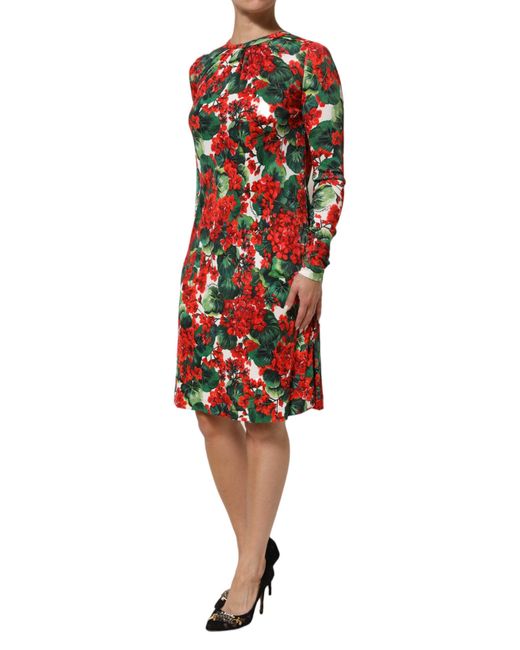 Dolce & Gabbana Red Multicolor Floral Short Portofino Dress