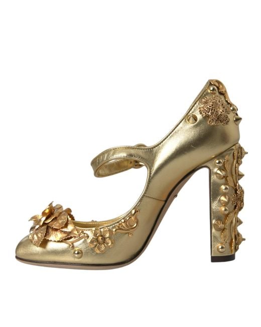 Dolce & Gabbana Metallic Leather Crystal Mary Janes Pumps Shoes