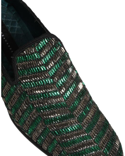 Dolce & Gabbana Silver Green Embellished Dress Loafers Shoes for men
