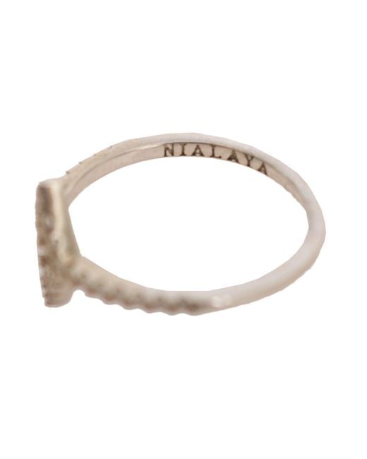 Nialaya Black Silver Rhombus S Clear Cz 925 Silver Ring
