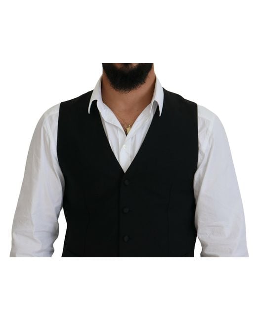 Dolce & Gabbana Black Virgin Wool Waistcoat Formal Vest for men