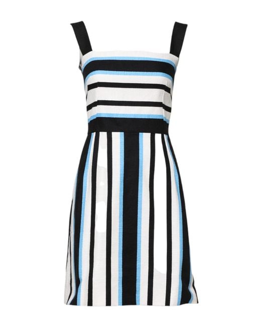 Dolce & Gabbana Blue Multicolor Stripe Cashmere Sleeveless Dress