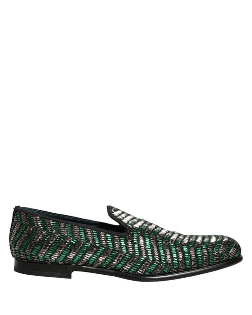 Dolce & Gabbana Silver Green Embellished Dress Loafers Shoes for men