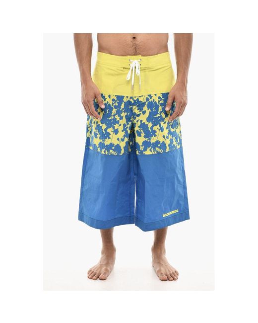 DSquared² Blue Maxi Swim Shorts With Floral Print for men