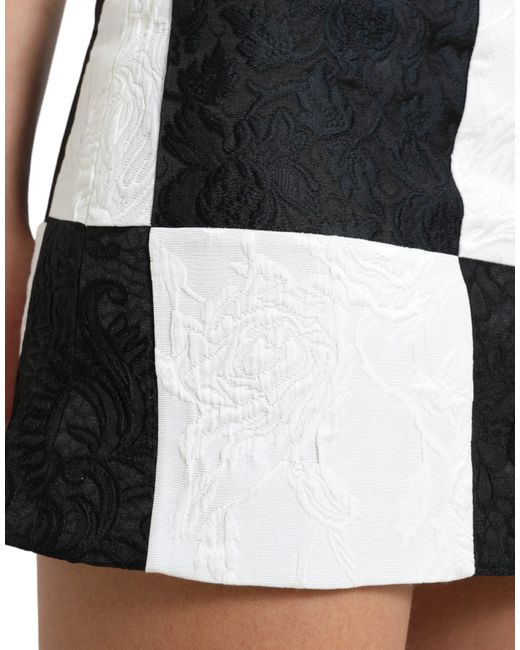 Dolce & Gabbana Black White Floral Brocade High Waist Skirt