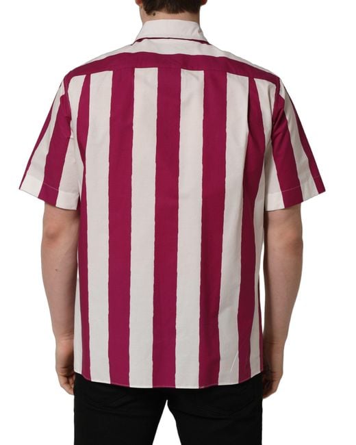 Dolce & Gabbana Red White Maroon Striped Men Short Sleeves Shirt for men
