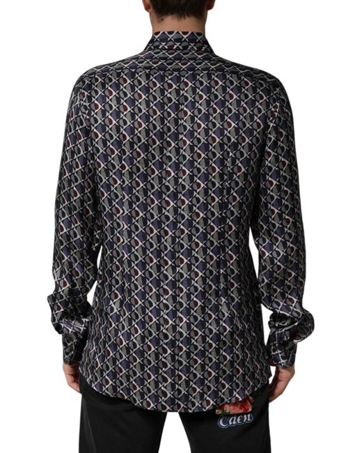 Dolce & Gabbana Black Patterned Collared Dress Shirt Silk for men