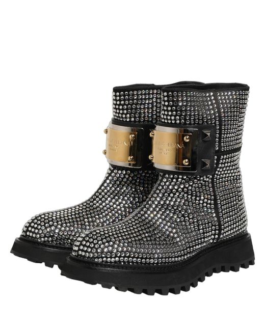 Dolce & Gabbana Black Crystal Embellished Short Boots Shoes for men