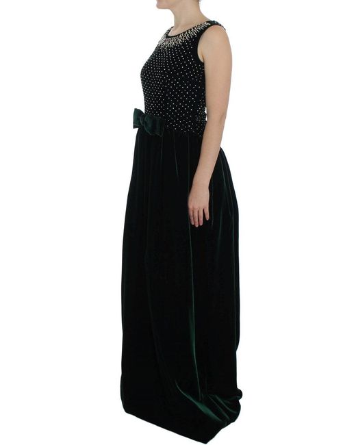 Dolce & Gabbana Black Velvet Crystal Long Maxi Dress