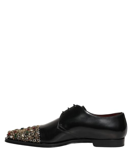 Dolce & Gabbana Black Embellished Derby Dress Formal Shoes for men