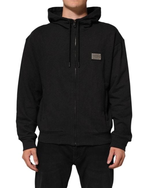 Dolce & Gabbana Black Logo Fullzip Hooded Sweatshirt Sweater Cotton Clothing for men