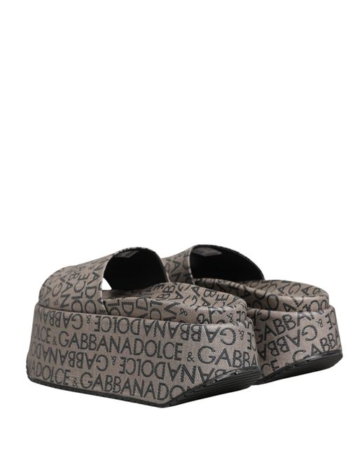 Dolce & Gabbana Gray Leather Monogram Logo Sandals Shoes for men