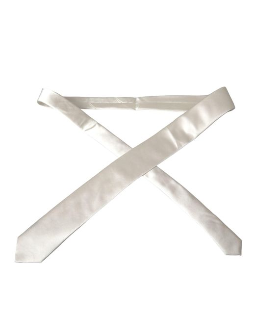 Dolce & Gabbana White Solid 100% Silk Adjustable Tie for men