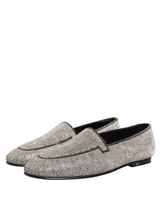 Dolce & Gabbana Gray Silver Crystal Embellished Men Loafers Shoes for men