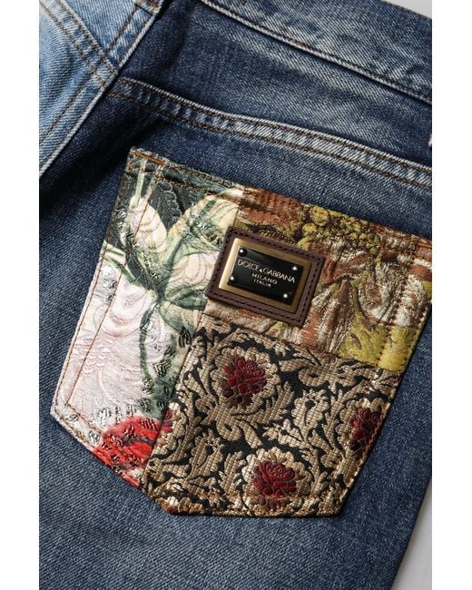 Dolce & Gabbana Gray Multicolor Patchwork Tapered Denim Jeans for men
