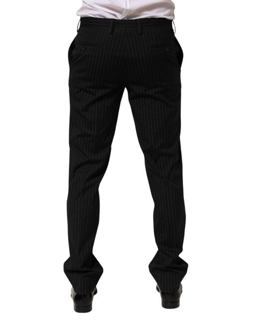 Dolce & Gabbana Black Striped Dress Formal Trouser Pants Wool Blend for men
