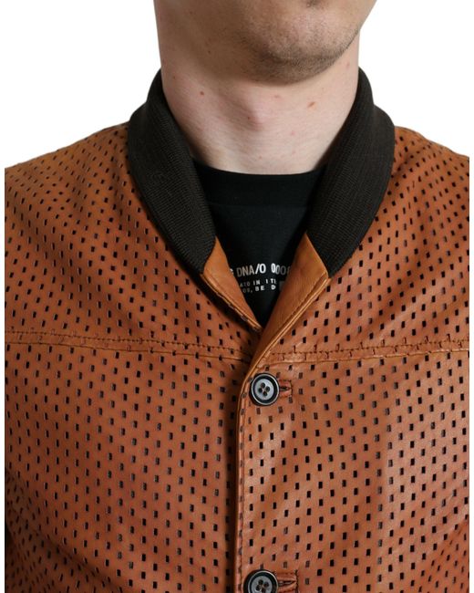 Dolce & Gabbana Black Lambskin Leather Perforated Jacket for men