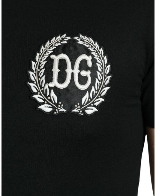 Dolce & Gabbana Black Elegant Embroidered Logo Cotton Tee for men