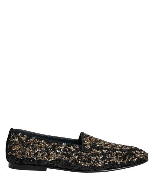 Dolce & Gabbana Black Gold Embellished Dress Loafers Shoes for men