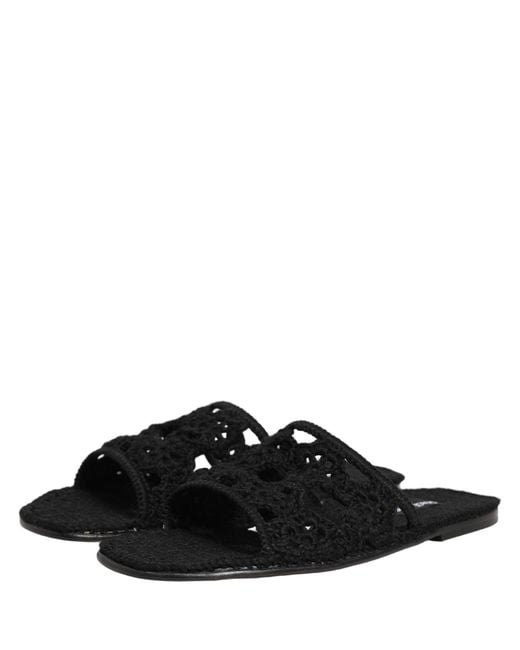 Dolce & Gabbana Black Fabric Woven Slides Sandals Flats Shoes for men
