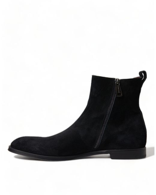Dolce & Gabbana Black Suede Leather Mid Calfboots Shoes for men