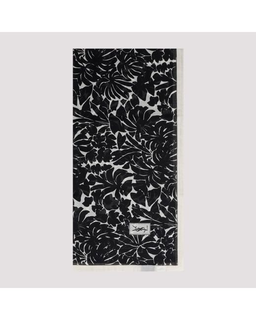 Saint Laurent Black Floral Pattern Scarf