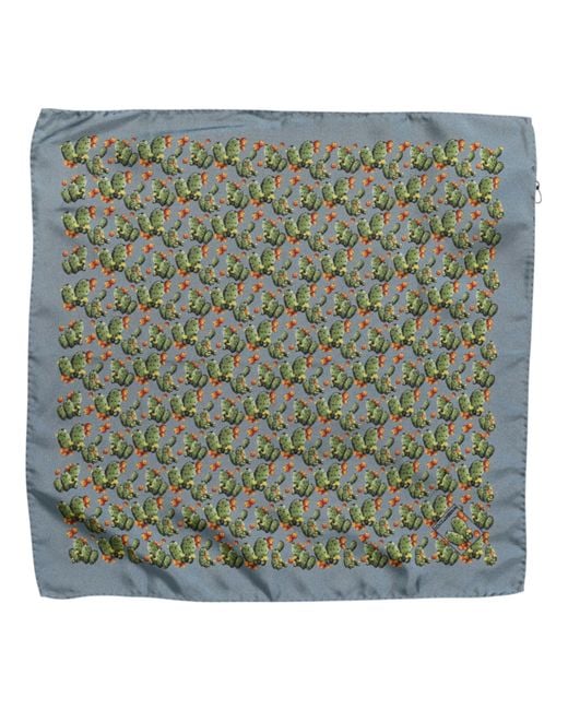 Dolce & Gabbana Gray Green Cactus Print Square Foulard Scarf for men