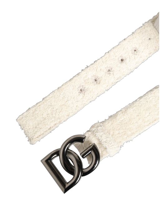 Dolce & Gabbana White Cotton Fleece Dg Logo Metal Buckle Belt