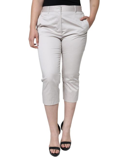 Dolce & Gabbana Gray Cotton Mid Waist Cropped Skinny Pants